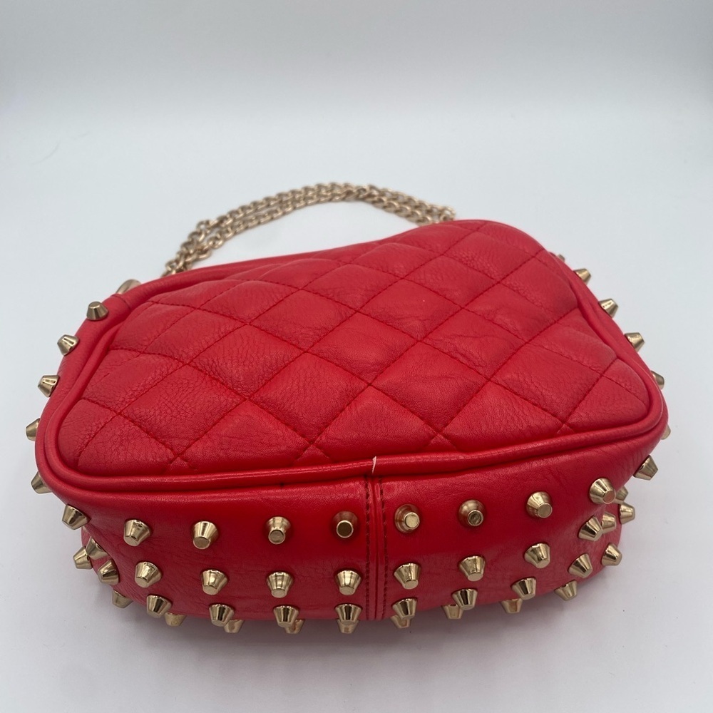 MMS Red Quilted purse with Gold Chain and studs - Picture 2 of 13